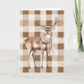 Christmas Rustic Cream Brown Plaid Deer カード (正面)