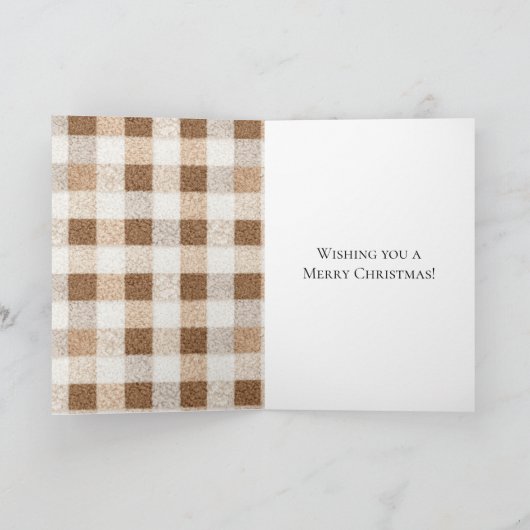 Christmas Rustic Cream Brown Plaid Deer カード (内部)