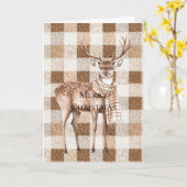 Christmas Rustic Cream Brown Plaid Deer カード (黄色い花)