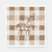 Christmas Rustic Cream Brown Plaid Deer スタンダードランチョンナプキン (正面)