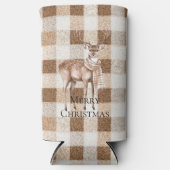 Christmas Rustic Cream Brown Plaid Deer スリム缶クーラー (正面)