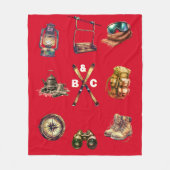 Christmas Rustic Ski Couple Initial Outdoor Red フリースブランケット (正面)