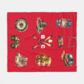 Christmas Rustic Ski Couple Initial Outdoor Red フリースブランケット (正面(横))