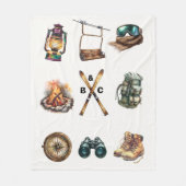 Christmas Rustic Ski Couple Initial Outdoor White  フリースブランケット (正面)
