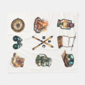 Christmas Rustic Ski Couple Initial Outdoor White  フリースブランケット (正面(横))