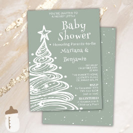 Christmas Sage Green Neutral Couples Baby Shower 招待状