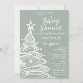 Christmas Sage Green Neutral Couples Baby Shower 招待状 (正面)