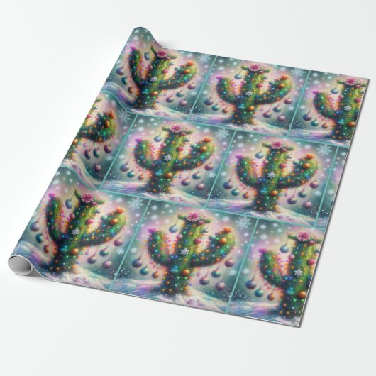 Christmas Saguaro Cactus Whimsical Decoupage ラッピングペーパー (アンロールド)