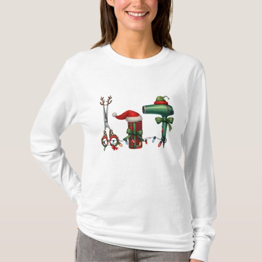 Christmas Salon Tools – Funny Beauty Salon Holiday Tシャツ (正面)