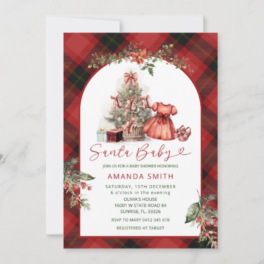 Christmas Santa Baby Girl Baby Shower Invitation 招待状 (正面)