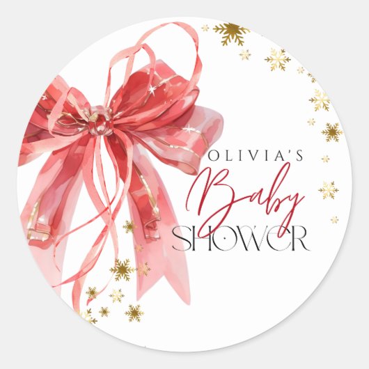 Christmas Santa Baby Red and Gold Baby Shower ラウンドシール (正面)