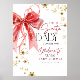Christmas Santa Baby Red and Gold Welcome Sign ポスター