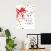 Christmas Santa Baby Red and Gold Welcome Sign ポスター (ホームオフィス)