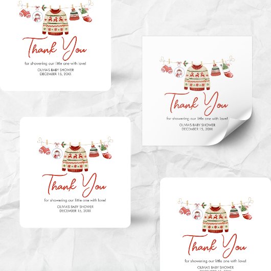 Christmas Santa Baby Shower スクエアシール