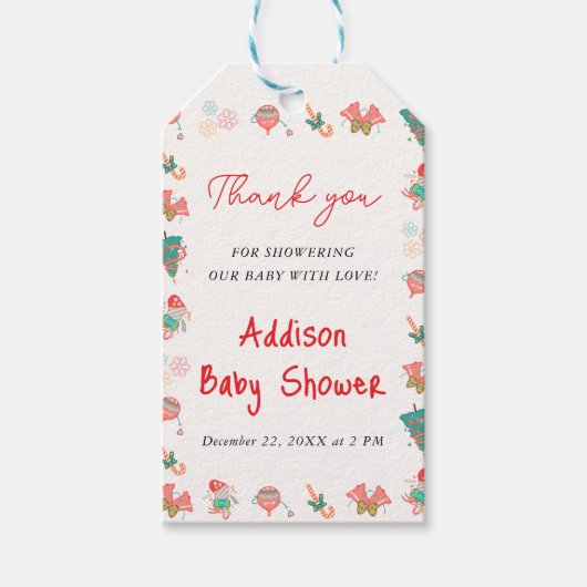 Christmas Santa Baby Shower Thank You ギフトタグ (正面)