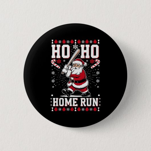 Christmas Santa Baseball Home Run Ho Ho Home Run , 缶バッジ (正面)