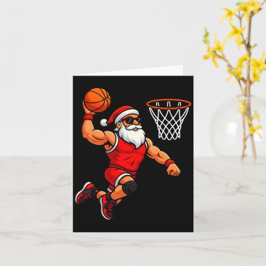 Christmas Santa Basketball Player Dunking Basketba カード (黄色い花)