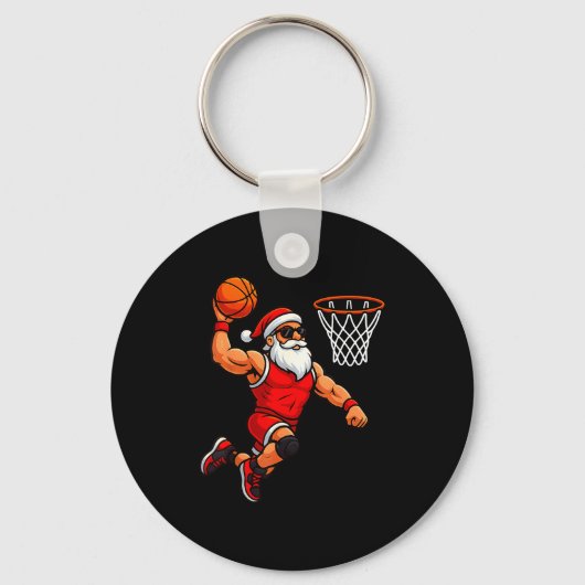 Christmas Santa Basketball Player Dunking Basketba キーホルダー (正面)