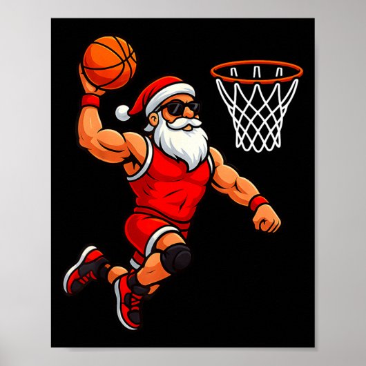 Christmas Santa Basketball Player Dunking Basketba ポスター (正面)