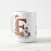 Christmas Santa Claus Elf Penguin Alphabet E コーヒーマグカップ (正面左)