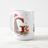 Christmas Santa Claus Elf Penguin Alphabet G コーヒーマグカップ (正面左)