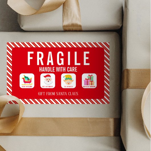 Christmas Santa Claus Fragile Gift Delivery 長方形シール