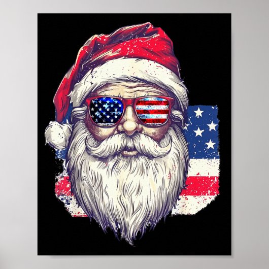Christmas Santa Claus Patriotic Usa Sungles In Jul ポスター (正面)