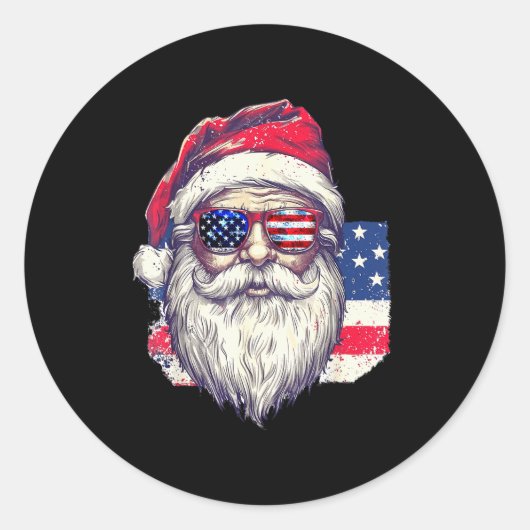 Christmas Santa Claus Patriotic Usa Sungles In Jul ラウンドシール (正面)