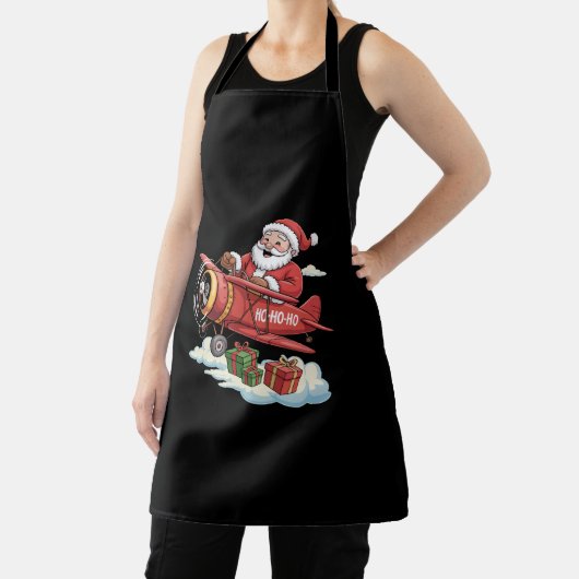 Christmas Santa Claus Pilot Flying Airplane Gift エプロン (インサイチュ)