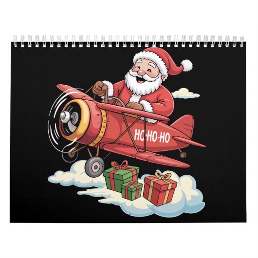 Christmas Santa Claus Pilot Flying Airplane Gift カレンダー (カバー)