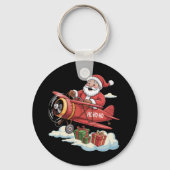 Christmas Santa Claus Pilot Flying Airplane Gift キーホルダー (正面)
