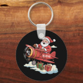 Christmas Santa Claus Pilot Flying Airplane Gift キーホルダー (正面)
