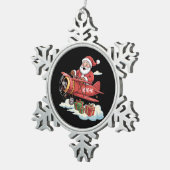 Christmas Santa Claus Pilot Flying Airplane Gift スノーフレークピューターオーナメント (右)