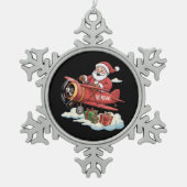 Christmas Santa Claus Pilot Flying Airplane Gift スノーフレークピューターオーナメント (正面)