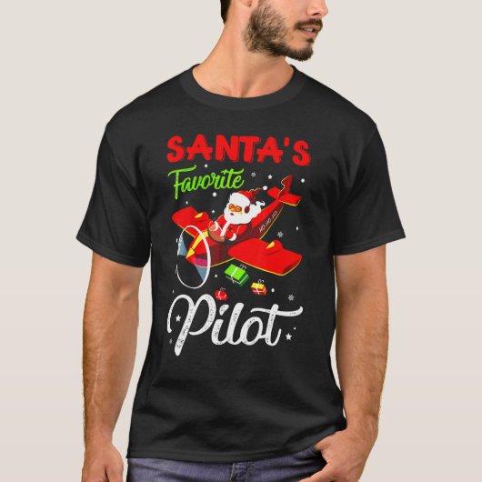Christmas Santa Claus Pilot Flying Airplane Tシャツ (正面)