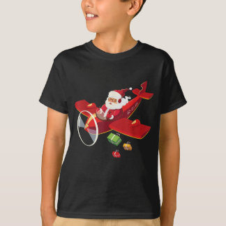 Christmas Santa Claus Pilot Flying Airplane Tシャツ