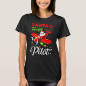 Christmas Santa Claus Pilot Flying Airplane Tシャツ (正面)