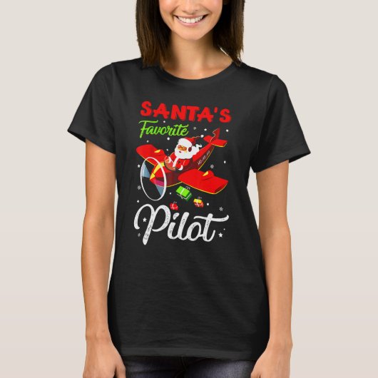 Christmas Santa Claus Pilot Flying Airplane Tシャツ (正面)