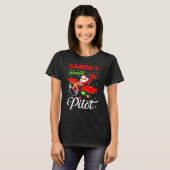 Christmas Santa Claus Pilot Flying Airplane Tシャツ (正面フル)