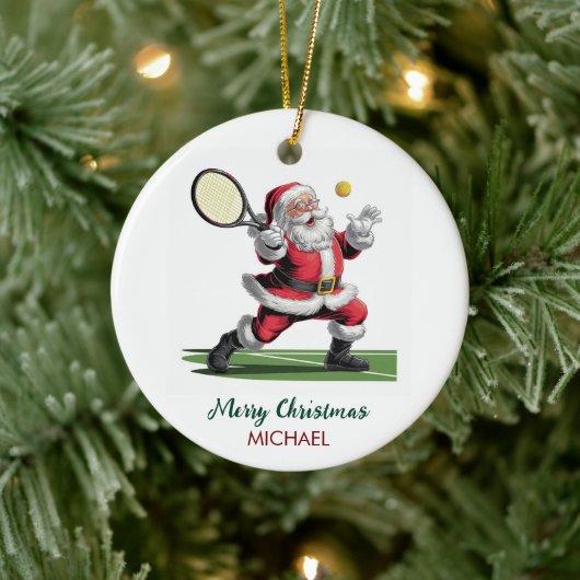 Christmas Santa claus playing tennis Personalized セラミックオーナメント (ツリー)