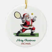 Christmas Santa claus playing tennis Personalized セラミックオーナメント (正面)