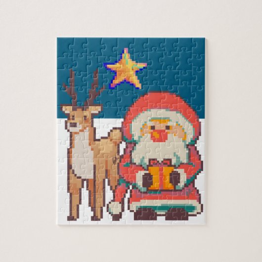 Christmas, Santa Claus, Reindeer, Pixel Art ジグソーパズル (縦)