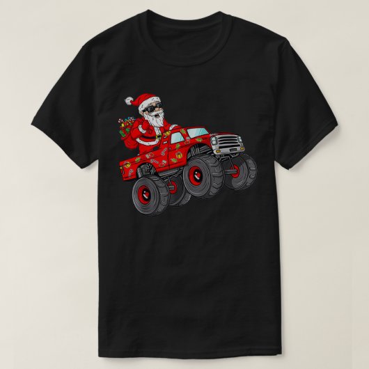 Christmas Santa Claus Riding Monster Truck Boys Ki Tシャツ (デザイン正面)