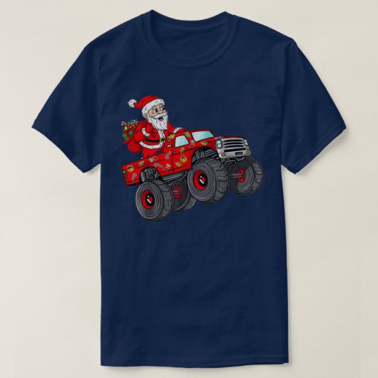Christmas Santa Claus Riding Monster Truck Boys Ki Tシャツ (デザイン正面)