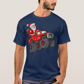 Christmas Santa Claus Riding Monster Truck Boys Ki Tシャツ