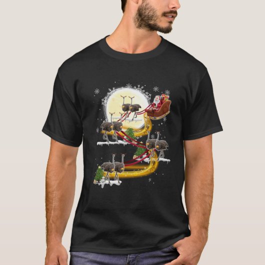 Christmas Santa Claus Riding Ostrich Ostrich Xmas  Tシャツ (正面)