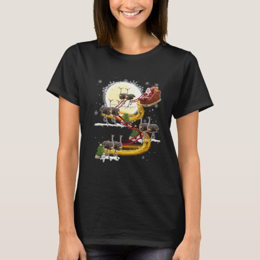 Christmas Santa Claus Riding Ostrich Ostrich Xmas  Tシャツ (正面)