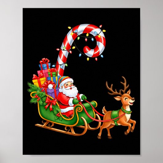 Christmas Santa Claus Riding Reindeer Lights Men W ポスター (正面)