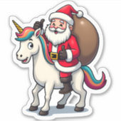 Christmas Santa Claus Riding Unicorn - Xmas Girls シール (正面)