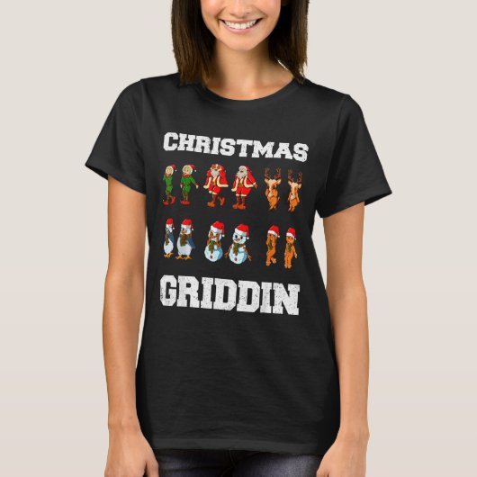 Christmas Santa Claus Snowman Reindeer Griddy Grid Tシャツ (正面)
